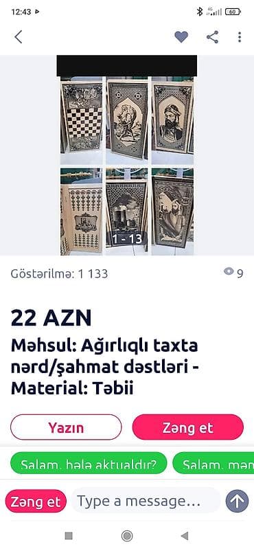 Qiymət: 22 AZN Məhsul: Ağırlıqlı taxta nərd/şahmat dəstləri Material