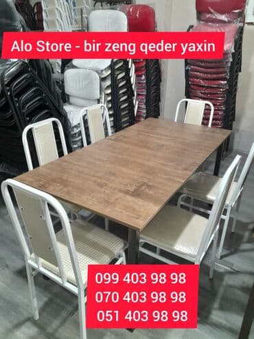 otracaqlar: Mətbəx üçün, Yeni, Açılmayan, Dördbucaq masa, 6 stul — 3