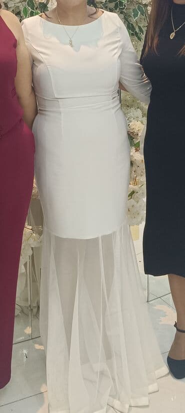 Ağ rəngdə elegant ziyafət donu - Model: balıq kəsimli, aşağı hissəsi