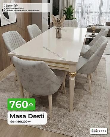 stol ustul: Masa Dəsti – 90×160/200 sm - Mexanizm: Açılan (uzadıla bilən) - Stul — 1