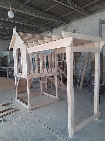 oyuncaq gitara: Taxta uşaq oyuncağı – yüksəklikdə evciyik və pergola-meydanca — 1