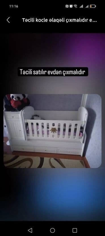 divan işlemiş: Oğlan və qız üçün, İşlənmiş, Dördbucaq, Beşik, Dəstsiz, Matras ilə, Yellənmə mexanizm ilə — 1