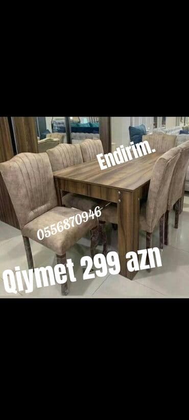 ders masaları: Qonaq otağı üçün, Yeni, Açılmayan, Dördbucaq masa, 6 stul — 18