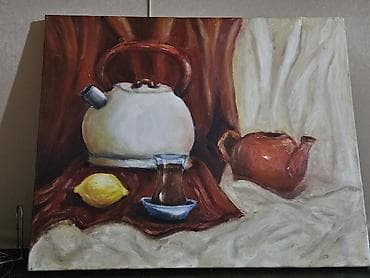 vanak yağı: Yağlı boya tablo – “Çay süfrəsi” natura-mort - Texnika: kətan — 4