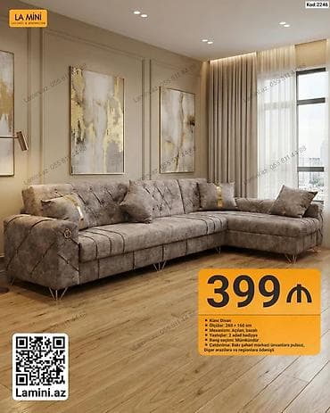 Künc divan – La Mini Kod: 2246 - Ölçülər: 260 × 160 sm - Mexanizm