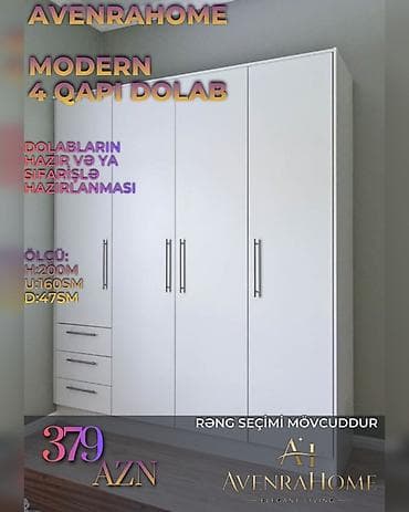 Düz dolab, Yataq otağı üçün, Paltar üçün, Açılan, Korpuslu, 4 qapılı — 10