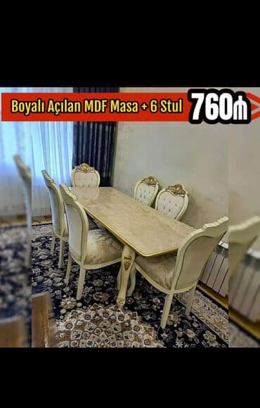 metbex stollari ve stullari: Qonaq otağı üçün, Yeni, Açılmayan, Dördbucaq masa, 6 stul — 20