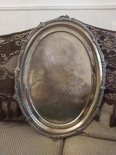 Oval metal servis qabı/tray - Material: Metal (gümüşü rəng) — 1