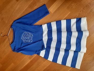 Mavi-ağ zolaqlı qadın donu - Model: beldən ətəkli, fit və flared