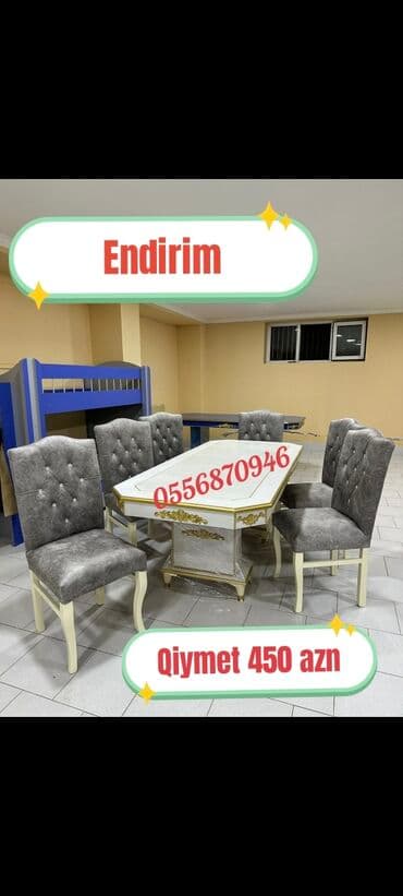 ders masaları: Qonaq otağı üçün, Yeni, Açılmayan, Dördbucaq masa, 6 stul — 2