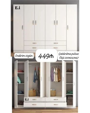 Dolablar: Yeni, Açılan, 6 qapı Düz dolab, Qarderob, paltar dolabı, Azərbaycan — 1
