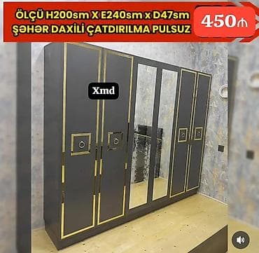 bal: - Geniş paltar şkafı, 6 qapılı dizayn - Rəng: qara-qızılı dekorativ — 1