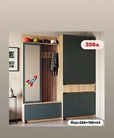 Yeni, 2 qapılı, Güzgülü, Boz, Digər material, Açılan, Künc dolab