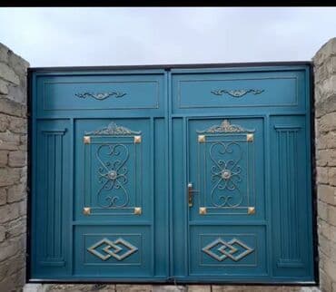 жер тошок: Железо Дворовые ворота, Распашные, 3 м, Механические, С дверью, цвет - Голубой, Нет кредита, Платная установка, Платная доставка — 14