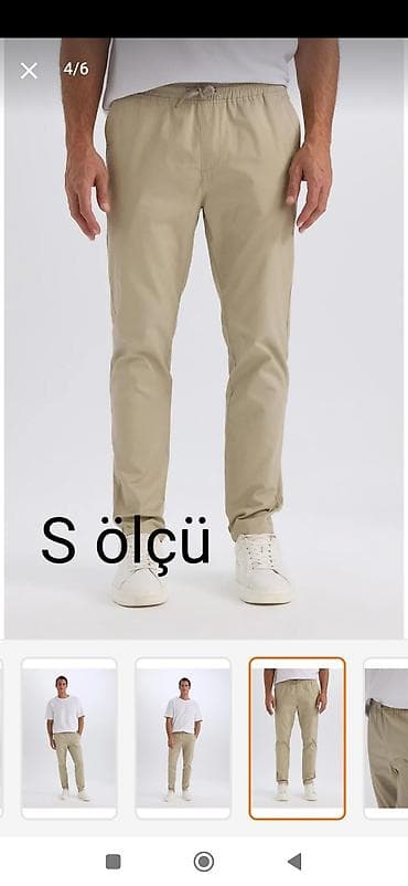 kişi alt geyimləri: Kişi şalvarı – bej rəng - Model: düz kəsim, gündəlik/relaks stil - — 1