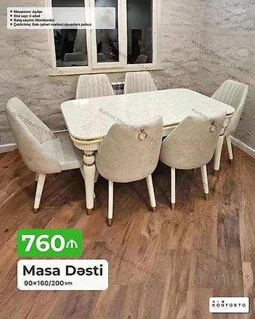 ag masa: Masa Dəsti – 90×160/200 sm - Açılan mexanizmli yemək masası: 160 — 1