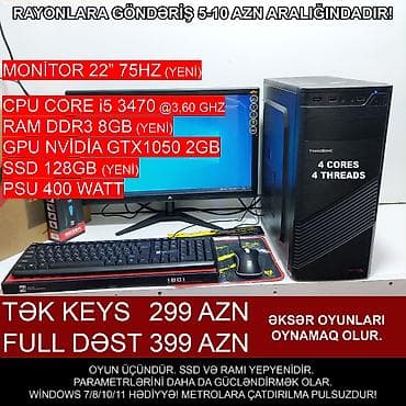 Oyun üçün Kompüter "Trendsonic Core i5 3470 GTX1050 2GB 128GB SSD”