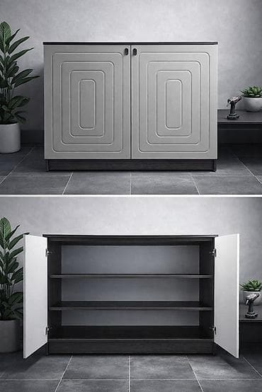 Müasir dizaynlı iki qapılı şkaf - Minimalist üslubda, boz rəngli ön — 1