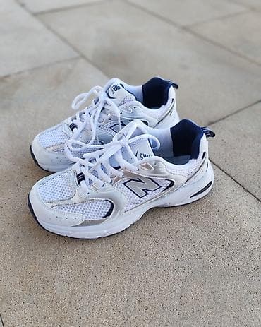 new balance: New Balance kişi/kadın idman ayaqqabısı – ağ/gümüş və lacivərt — 1