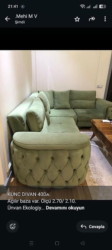 KÜNC DİVAN 400₼. Açılır baza var. Ölçü 2.70/ 2.10. Ünvan Ekologiya — 1