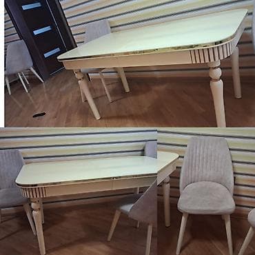 stul: Qonaq otağı üçün, İşlənmiş, Kvadrat masa, 6 stul — 1