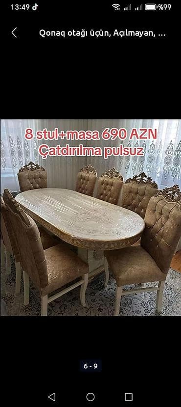 kreslo ucuz: Qonaq otağı üçün, Yeni, Açılmayan, Oval masa, 8 stul — 1
