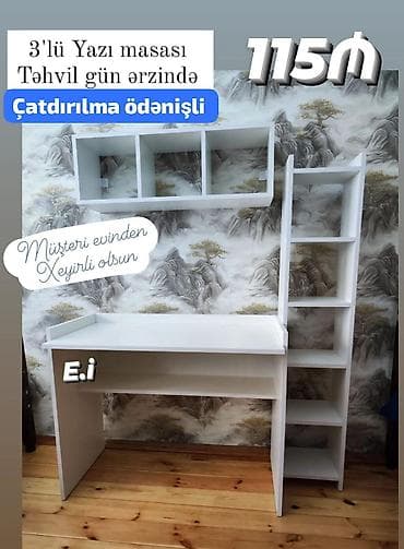 3’lü yazı masası – funksional iş/study guşəsi - Rəng: ağ - Üst modul