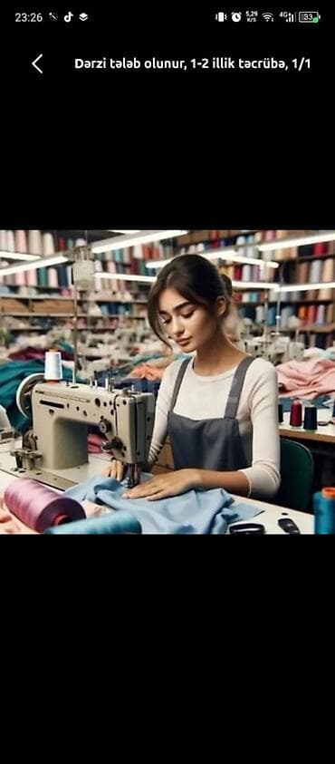 sumqayıt tekstil mmc vakansiya: Dərzi tələb olunur, 1-2 illik təcrübə, 1/1 — 1