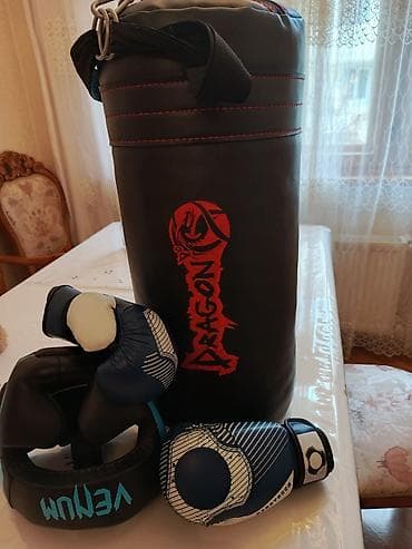king boks: Boks/MMA üçün komplekt - Qum torbası: “DRAGON” loqolu, silindrik — 2