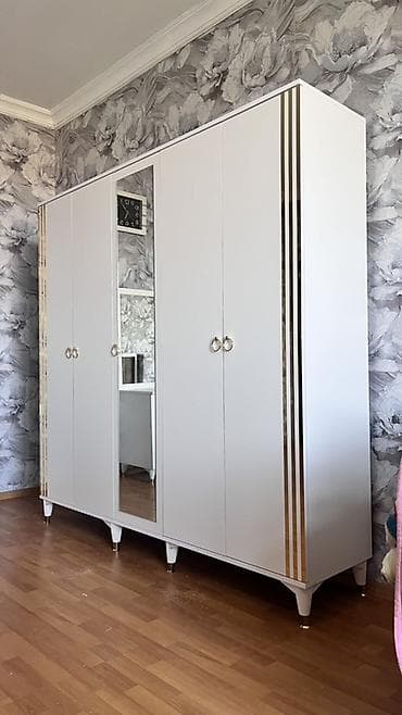 Yeni, 5 qapı, Güzgülü, Ağ, Açılan, Düz dolab — 1