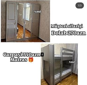 qapi sifarisi: Mebel dəsti – müasir dizaynlı boz rəngdə. - Dörd qapılı şkaf: orta — 1