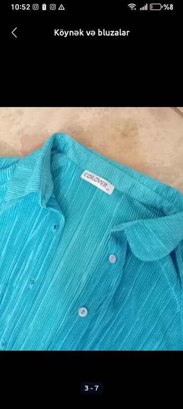 dəst geyimlər: Məhsul: Qadın dəsti – köynək və şalvar Brend: COLLOVER (etiketdə “44” — 2