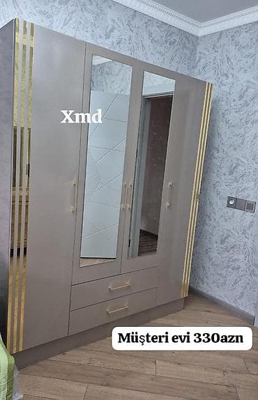 asm mebel: 4 qapılı, Boz, Digər material, Açılan, Düz dolab — 1