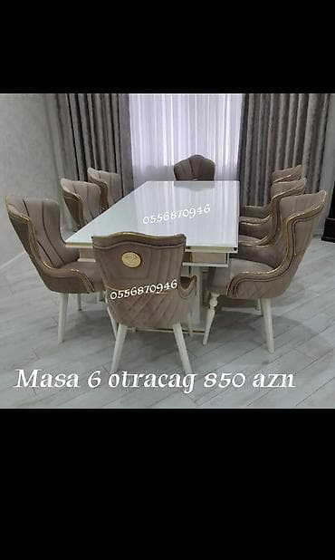 Qonaq otağı üçün, Yeni, Açılmayan, Dördbucaq masa, 6 stul