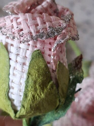 toxunma güller: Dekorativ mini çiçək dəstəsi – toxuma fakturalı qızılı simli parıltılı — 4