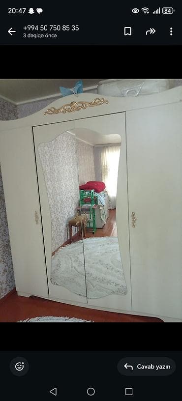 siyirmeli dolab: 4 qapılı, Güzgülü, Ağ, Açılan, Düz dolab — 1