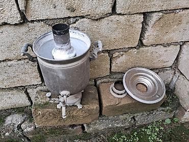 qedimi samovar: Kömür/odunla işləyən klassik metal samovar - Material: qalın metal — 2