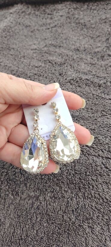 aqatlı sırğalar: Zərgərlik: iri asqılı, damla formalı sırğalar - Parlaq şəffaf kristal — 2