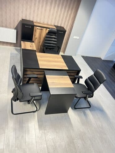 Müasir ofis dəsti – rəhbər masası və oturacaqlar - Stil: qara və ağac lalafo.az -da Müasir ofis dəsti – rəhbər masası və oturacaqlar - Stil: qara və ağac