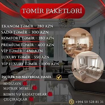 Təmir və daxili dizayn xidmətləri – paketlər və iş sahələri Paketlər lalafo.az -da Təmir və daxili dizayn xidmətləri – paketlər və iş sahələri Paketlər