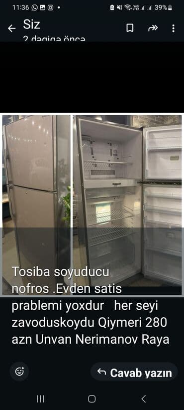 İşlənmiş 2 qapılı Toshiba Soyuducu Satılır lalafo.az -da İşlənmiş 2 qapılı Toshiba Soyuducu Satılır