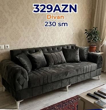 divan deri: Divan – 230 sm Qiymət: 329 AZN (şəkildə göstərilib) - Rəng: tünd boz — 1