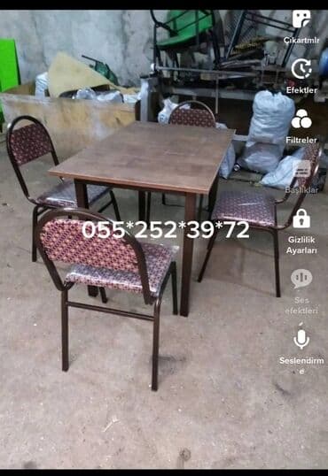 stul ev ucun: Mətbəx üçün, Yeni, Açılmayan, Dördbucaq masa, 4 stul — 1