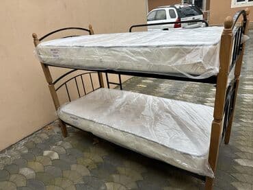 двухъярусные кровати в рассрочку: İki mərtəbəli çarpayı – metal və ağac kombinasiyası - Karkas: qara — 3