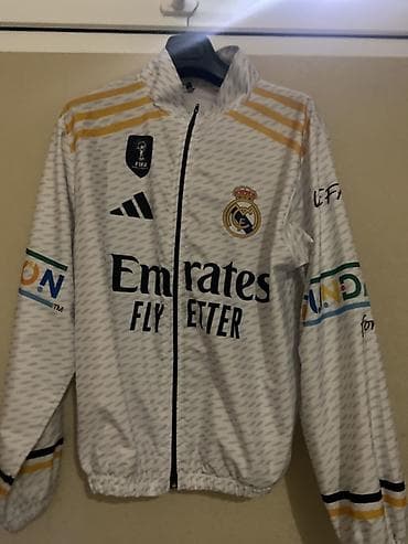 adidas salvar: Real Madrid zipli jaket - Rəng: ağ, boz naxışlı desen - Ön hissə: tam — 2