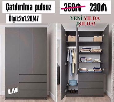 Yeni, 3 qapılı, Siyirməli, Boz, Digər material, Açılan, Düz dolab