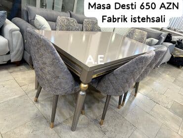 stol desdi: Qonaq otağı üçün, Yeni, Açılmayan, Dördbucaq masa, 6 stul — 12