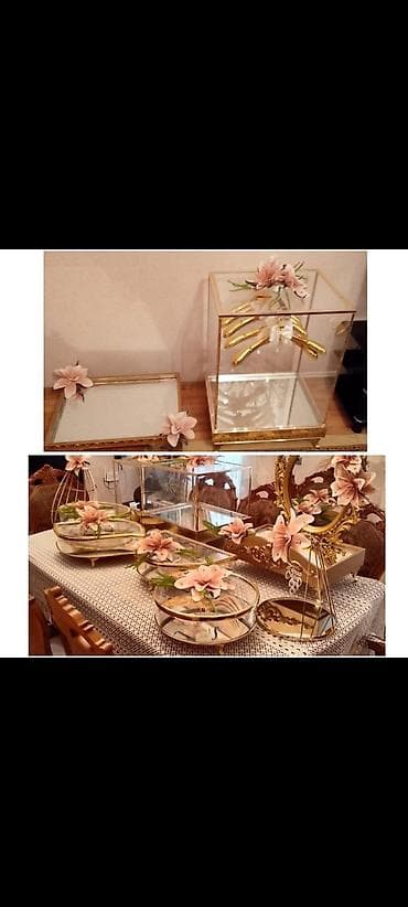 Xonça: Zərif dizaynlı qızıl tonlarda xonça və nişan/bəy-gəlin aksessuarları — 1