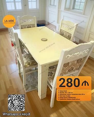 pc masa: Mətbəx üçün, Açılan, Dördbucaq masa, 6 stul — 1