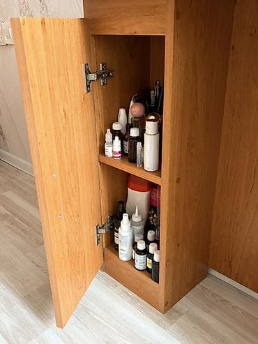 Taxtadan makiyaj/kozmetik stol və böyük güzgü dəsti - Təbii ağac